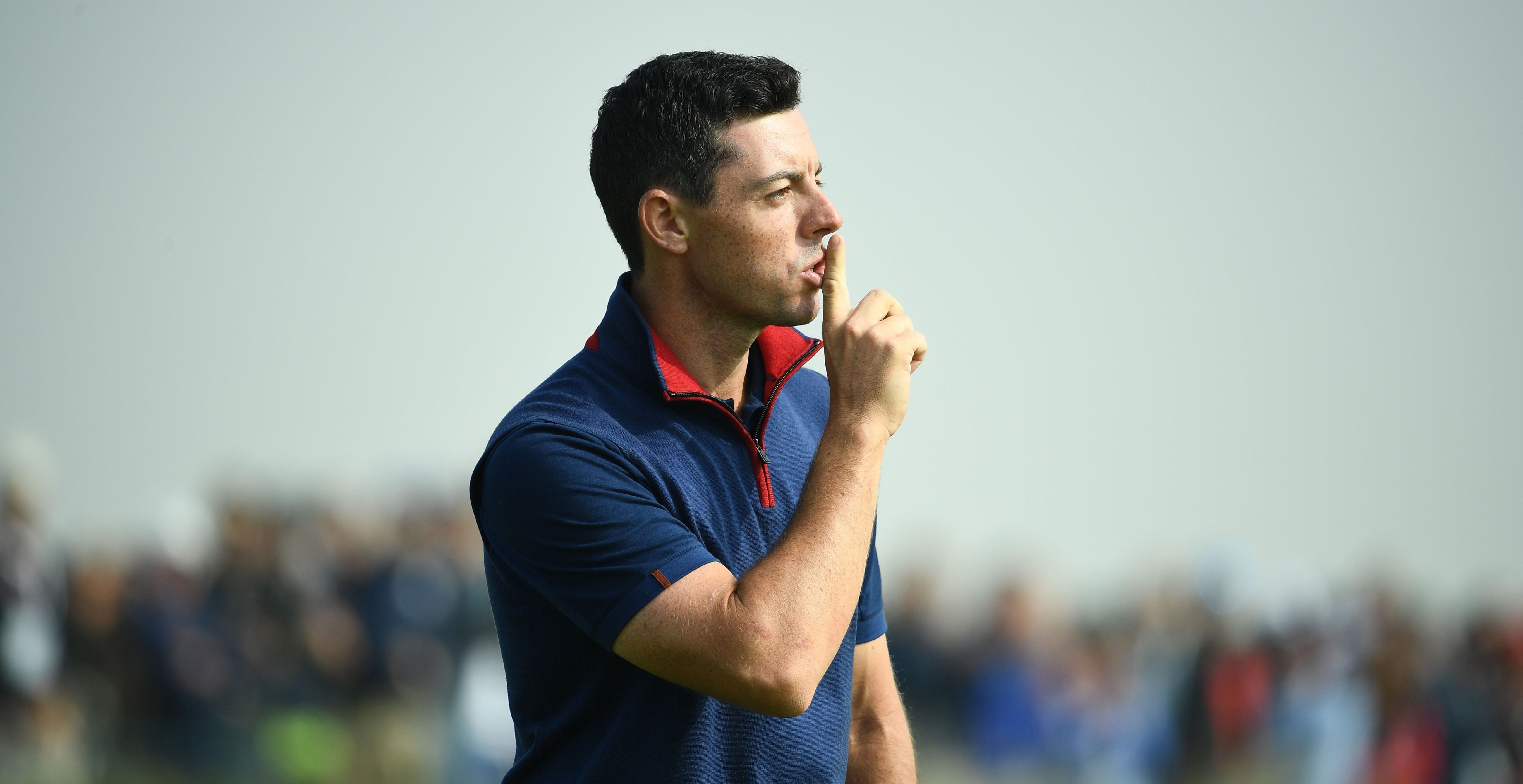 Europe's Northern Irish golfer Rory McIlroy reacts during his foursomes match on the first day of the 42nd Ryder Cup at Le Golf National Course at Saint-Quentin-en-Yvelines, south-west of Paris on September 28, 2018. (Photo by FRANCK FIFE / AFP) (Photo credit should read FRANCK FIFE/AFP/Getty Images)
