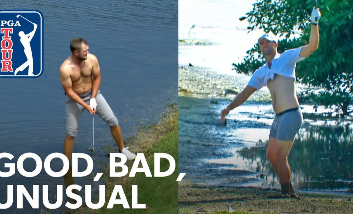 Shirtless shots, Phil’s TV tower flop shot and Vijay putts into the water