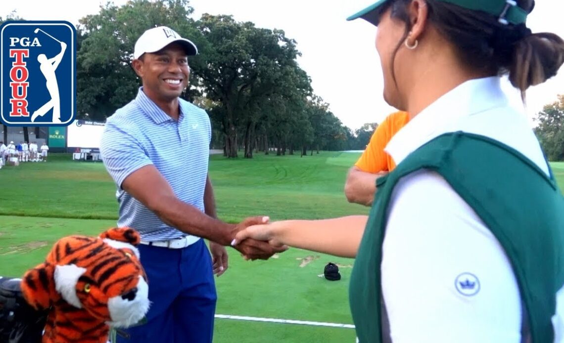 Tiger Woods has Evans Scholar caddie during BMW Championship pro-am 2019