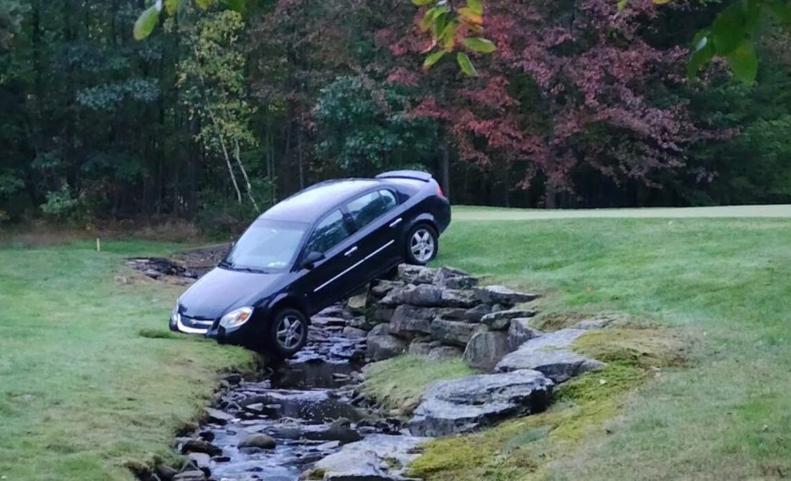 Car Ends Up In Golf Course Creek After Wedding Argument