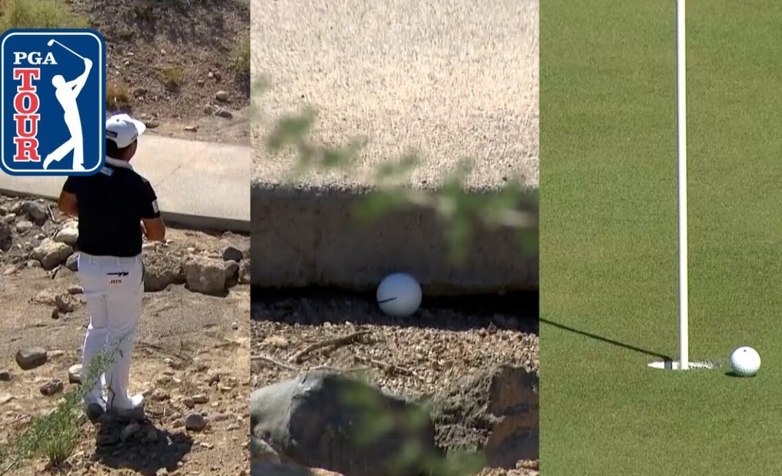 Sungjae Im gets ruling, nearly holes INCREDIBLE shot from rocks
