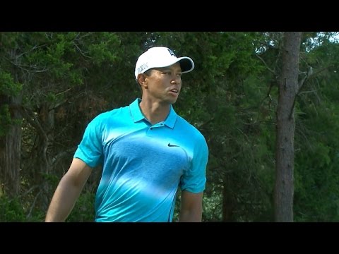 Tiger Woods almost flushes his tee shot on No. 16 at Quicken Loans