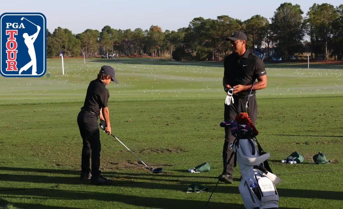 Tiger and Charlie Woods’ range session before the Pro-Am at PNC Championship