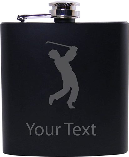 Personalized Golfer Black Stainless Steel Hip Flask