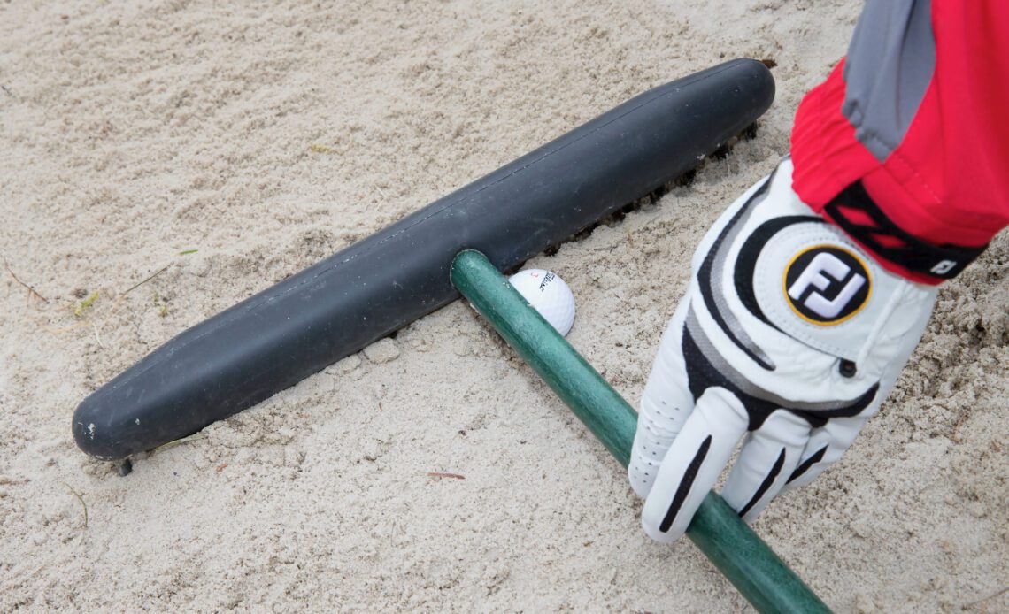 Rules of Golf: ball resting against a rake