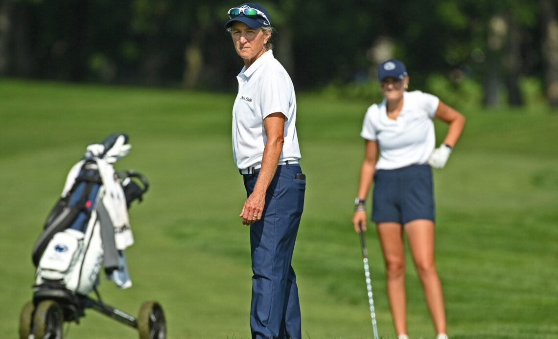 Penn State women's golf head coach Denise St. Pierre  during the 1st round of the Nittany Lion Invitational golf tournament at the Penn State Blue Course on Sept. 17, 2022.  Photo/Craig Houtz