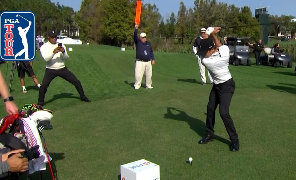 Tiger Woods gives son Charlie INSTANT feedback on his swing