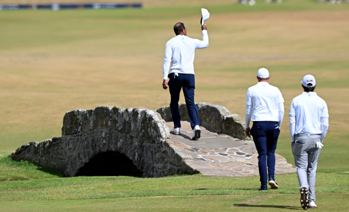 Tiger Woods at the Old Course St Andres at the 150th Open in 2022