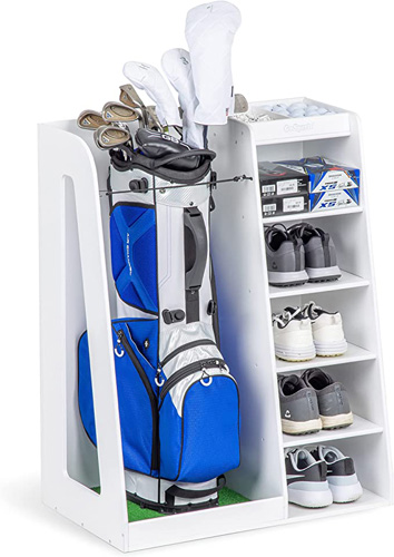 GoSports - Premium Wooden Golf Bag Organizer and Storage Rack