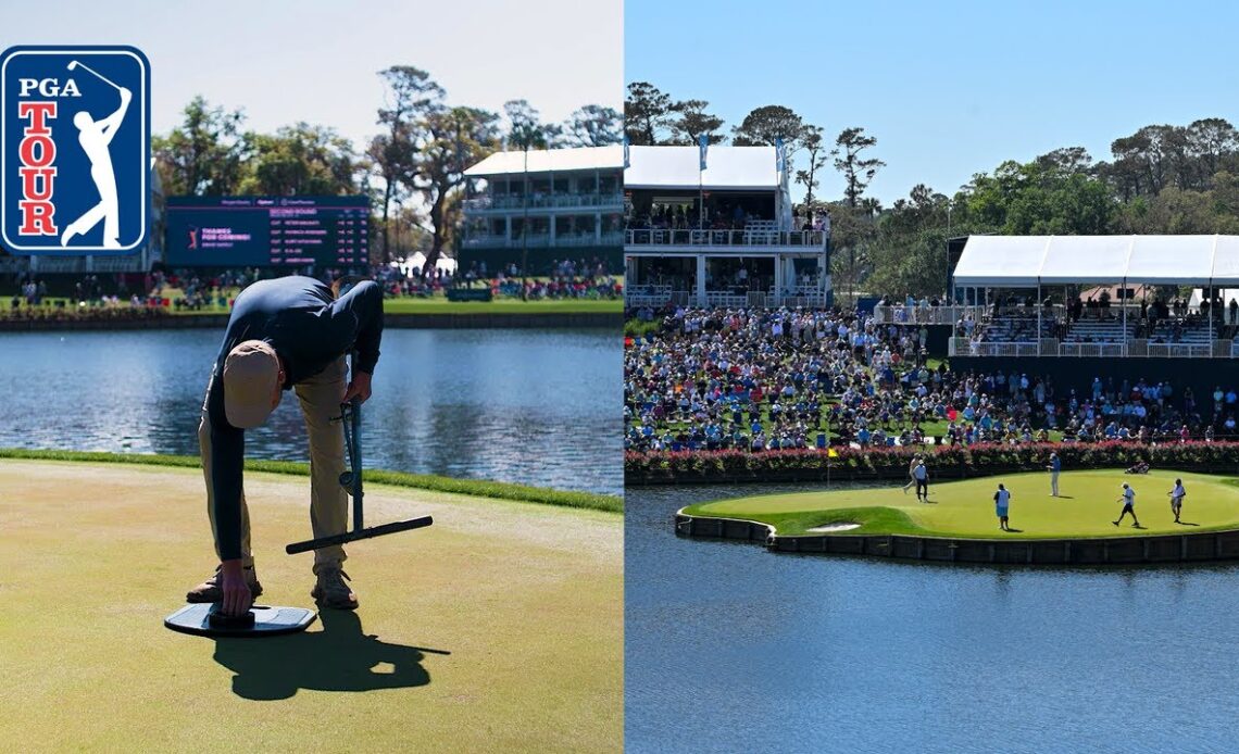 The satisfying cup-cutting process at TPC Sawgrass' 17th hole