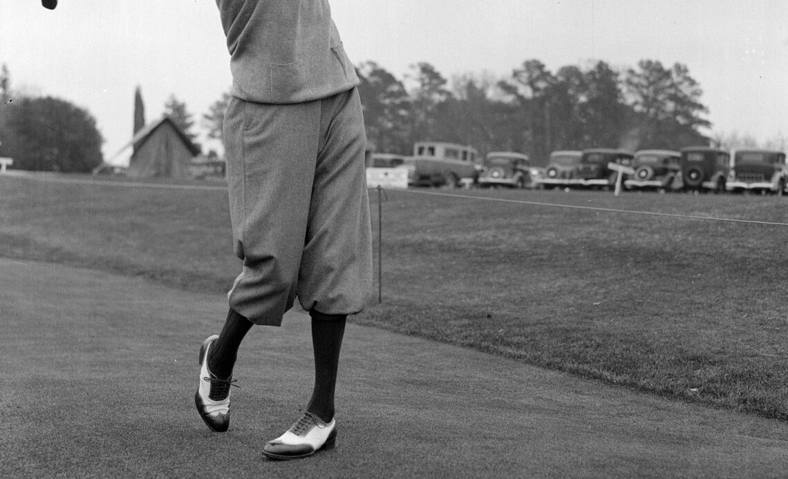 Horton Smith is shown wielding a driver during the inaugural Masters Tournament, March 25, 1934