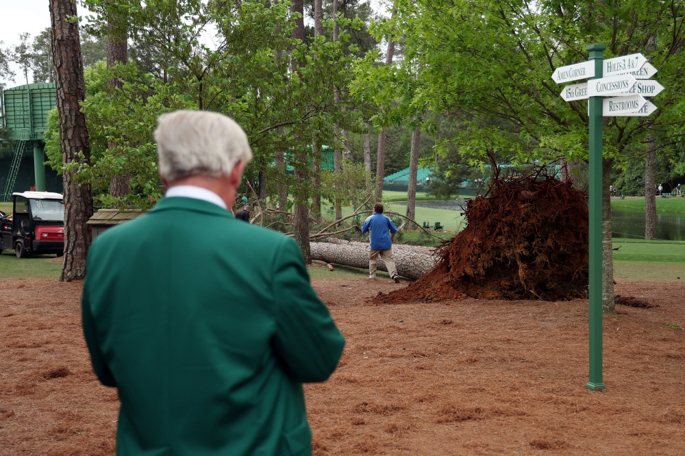 Wind knocks down trees at Augusta National