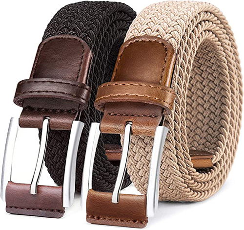 Mens Stretch Braided Web Belt - 2 Pack