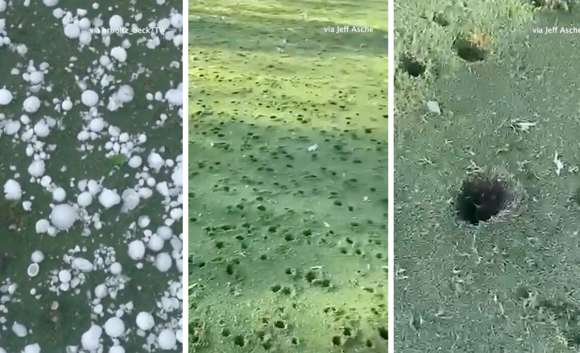 The Shocking Moment Huge Hailstones Destroy US Golf Course Green