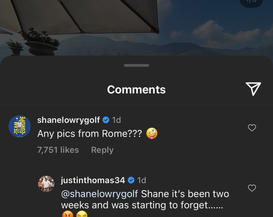 Shane Lowry needles Justin Thomas on Instagram about 2023 Ryder Cup