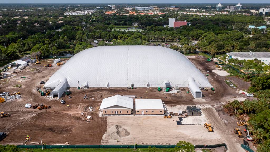 Dome of the TGL’s SoFi Center in Florida has collapsed