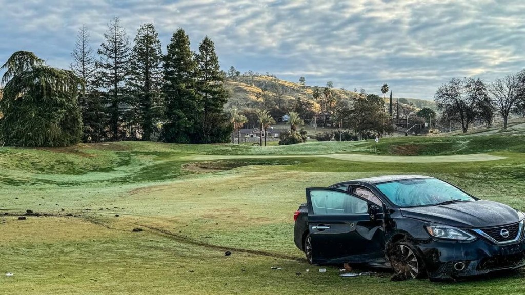 California golf course suffers damage, woman launches car on fairway