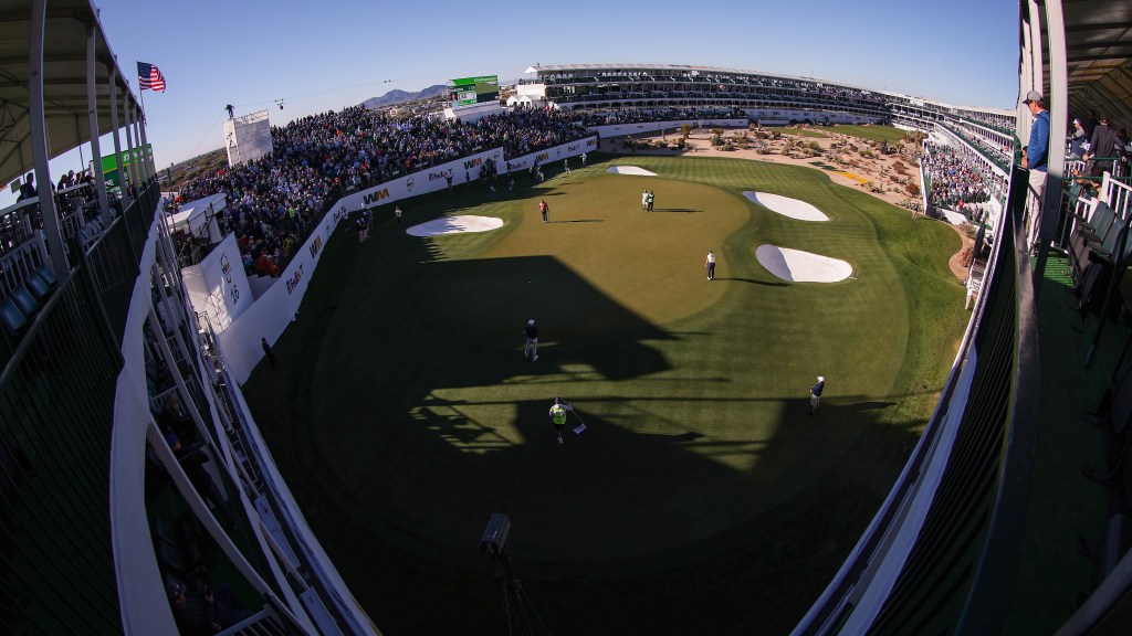 Drone video shows16th hole is ready for 2024 WM Phoenix Open