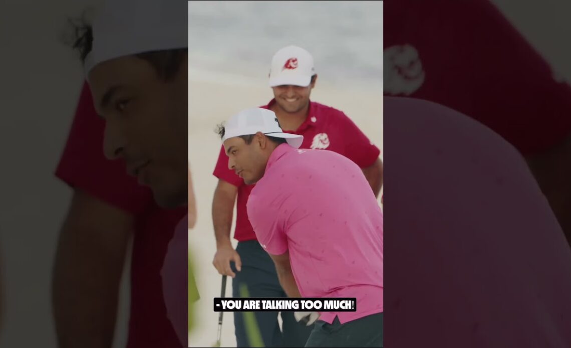 This Sebastian Muñoz trash talk 😅 Full Mayakoba Beach Challenge on YouTube NOW #LIVGolf #shorts