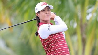 Celine Boutier takes a tee shot at the Blue Bay LPGA