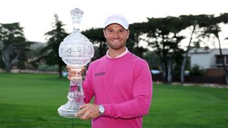 Wyndham Clark with the Pebble Beach Pro-Am trophy