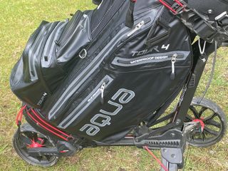 A close up of the pockets of the Big Max Aqua Tour 4 Cart Bag