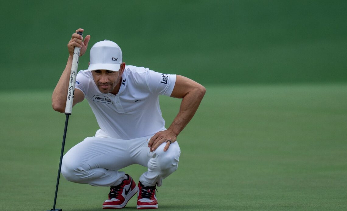 Camilo Villegas of Colombia putts on the No. 2 green during the first round of the 2024 Masters Tournament at Augusta National Golf Club, Thursday, April 11, 2024.