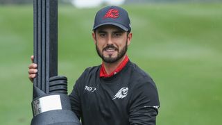 Abraham Ancer with the LIV Golf Hong Kong trophy