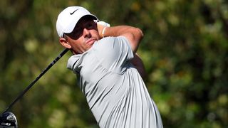 Rory McIlroy takes a shot in the second round of The Masters