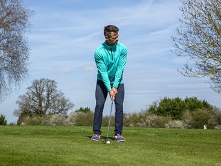 Short Game Expert James Ridyard demonstrating the correct stance and ball position for a wedge shot