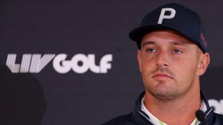 Bryson DeChambeau talks to the media before LIV Golf Portland