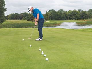 DP World Tour Winner Andy Sullivan demonstrating the stack 'em up putting drill