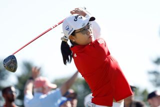 Rose Zhang plays a drive at the US Women's Open