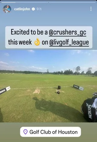 A screenshot of John Catlin's Instagram story which shows the range at Golf Club of Houston