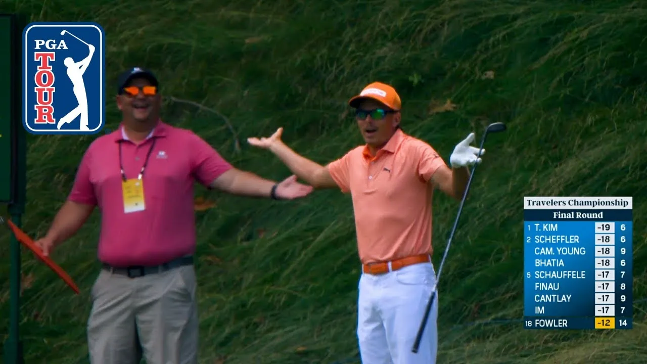 Rickie Fowler nearly aces a par-4 at Travelers