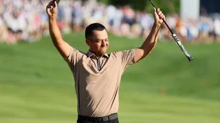 Xander Schauffele celebrates his win in the PGA Championship