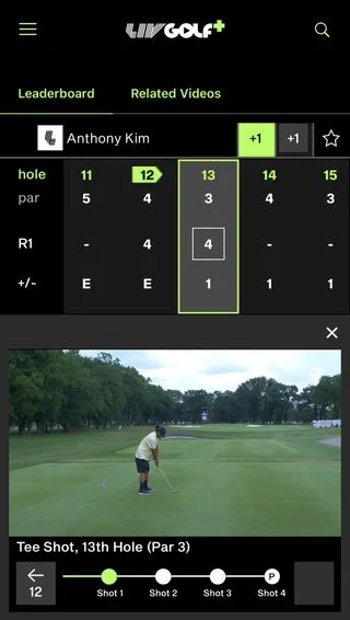 A screenshot of the LIV Golf Plus app