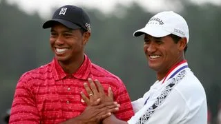 Tiger Woods and Michael Campbell after the 2005 US Open at Pinehurst No.2