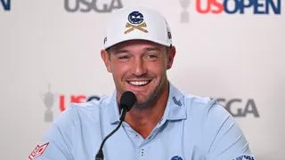 Bryson DeChambeau talks to the media prior to the US Open