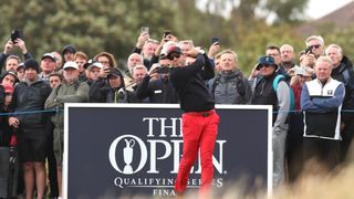 Sergio Garcia hits a drive at Open qualifying