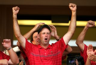 Stewart Cink celebrates after winning the 2008 Ryder Cup