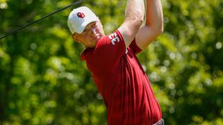 Brad Dalke of Oklahoma tees off during the Division I Men's Golf Individual Stroke Play Championship in 2018