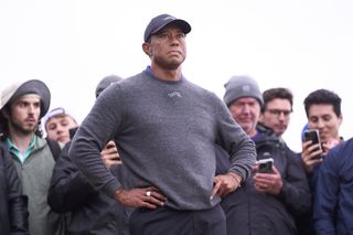Tiger Woods with hands on hips at the Open Championship
