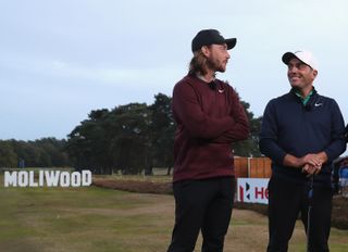 Tommy Fleetwood and Francesco Molinari pose on the golf range