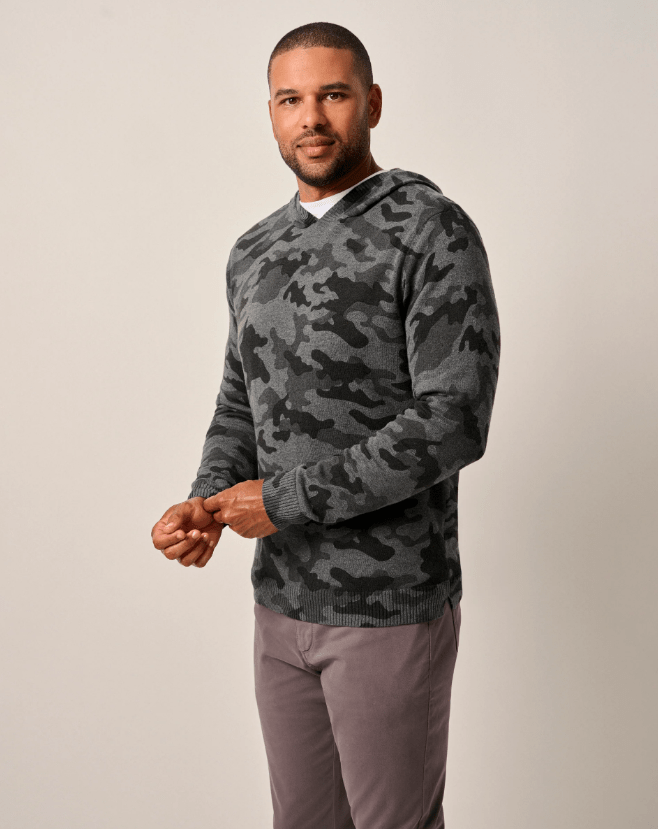 Johnnie-O Neil Cotton Blend Camo Sweater Hoodie