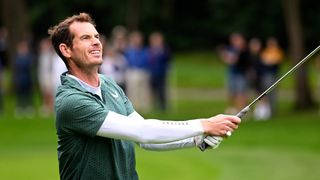 Andy Murray takes a shot in the BMW PGA Championship Celebrity Pro-Am