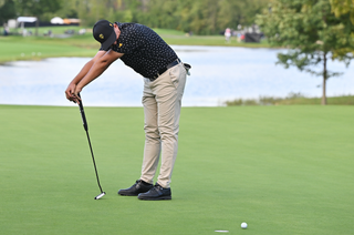 Christiaan Bezuidenhout reacts after missing a putt at the Presidents Cup