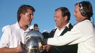 Phil Mickelson is presented with the 1991 Northern Telecom Open trophy