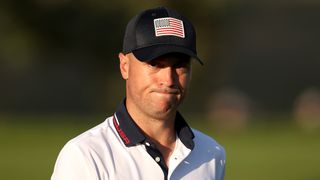 Justin Thomas wearing a Team USA cap at the Ryder Cup