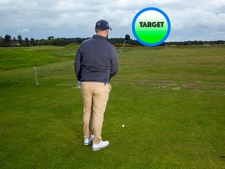 Golf Monthly Top 50 Coach Peter Finch demonstrating how to pick a target line before aiming in the golf swing